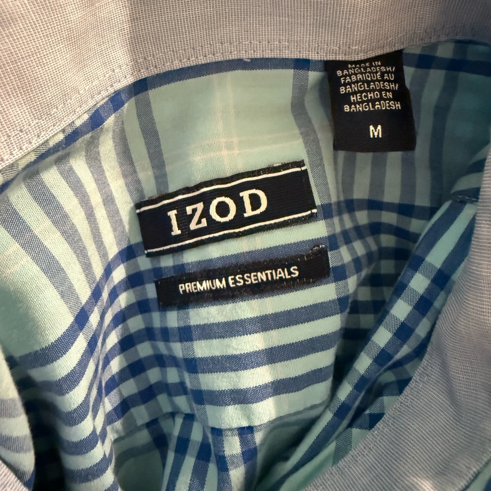 Izod Men's Light Blue and Navy Checkered Shirt